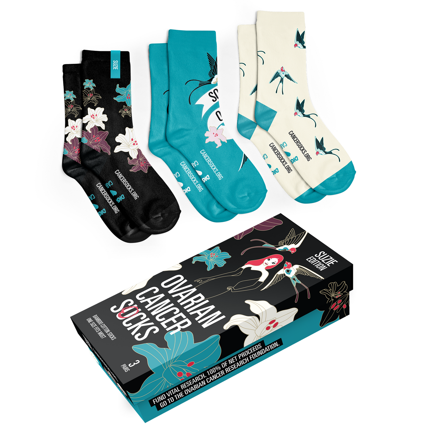 Ovarian Cancer Socks - Boxed Set - Suzie Wright Edition 2023