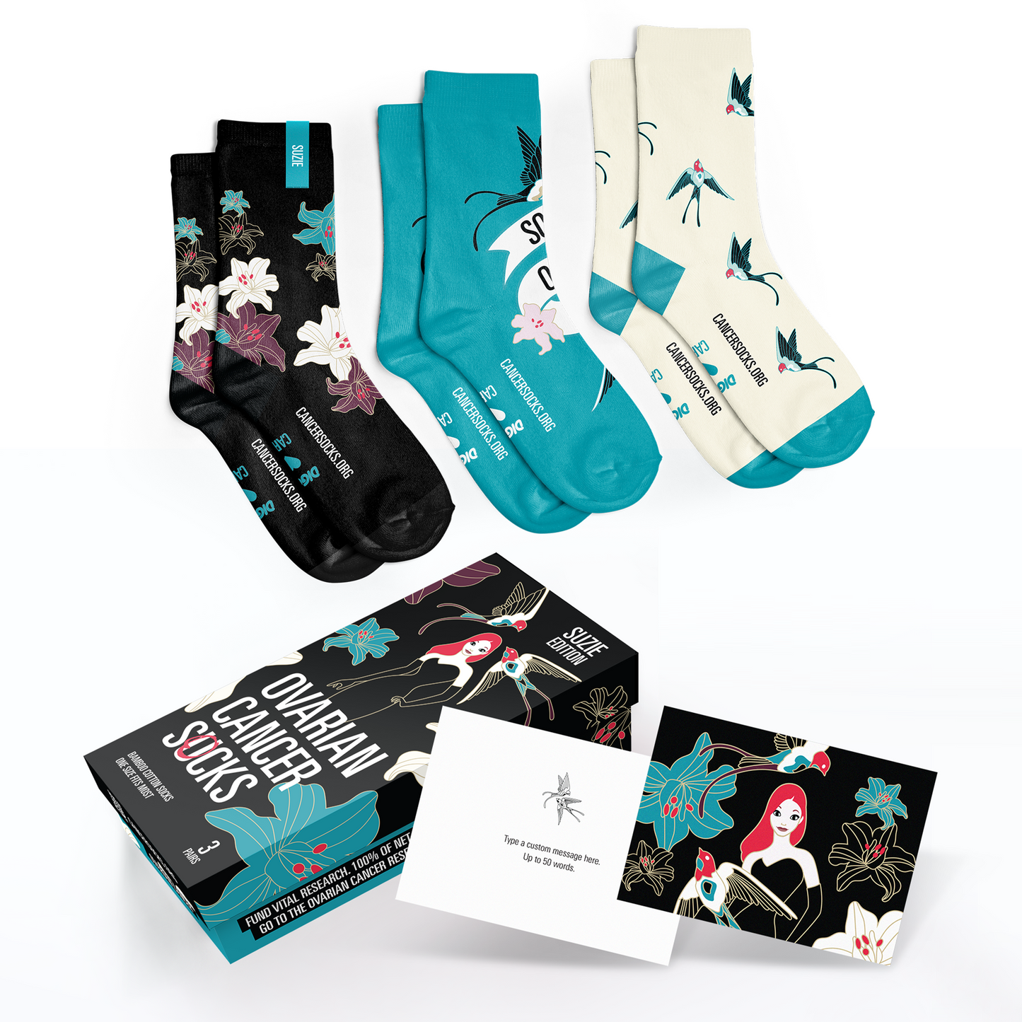 Ovarian Cancer Socks - Boxed Set - Suzie Wright Edition 2023